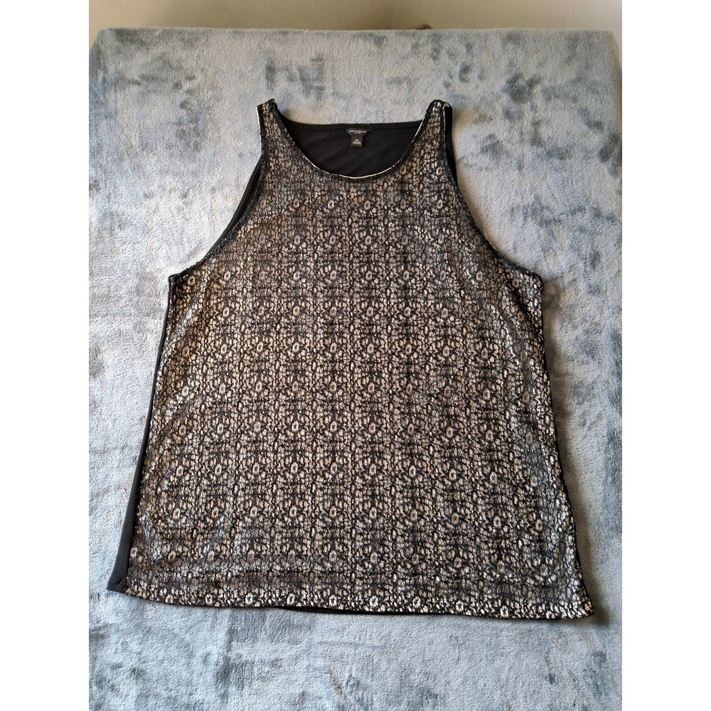 Ann Taylor Womens XL Black Lace Overlay Sleeveless Tank Top Shell Layered Floral